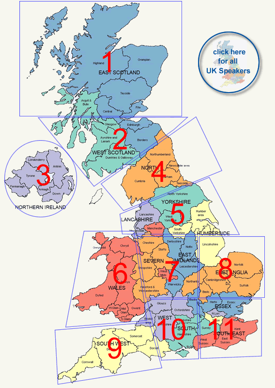Map of the UK separated into 10 Areas
